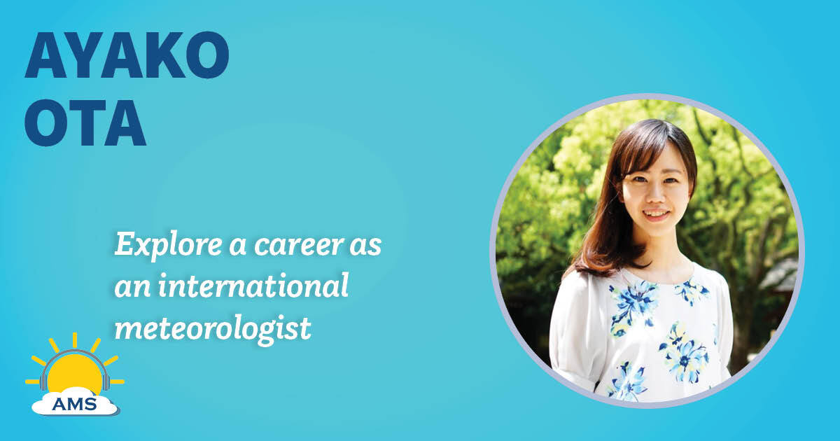 Ayako Ota headshot graphic with teaser text that reads "explore a career in geophysical science ;